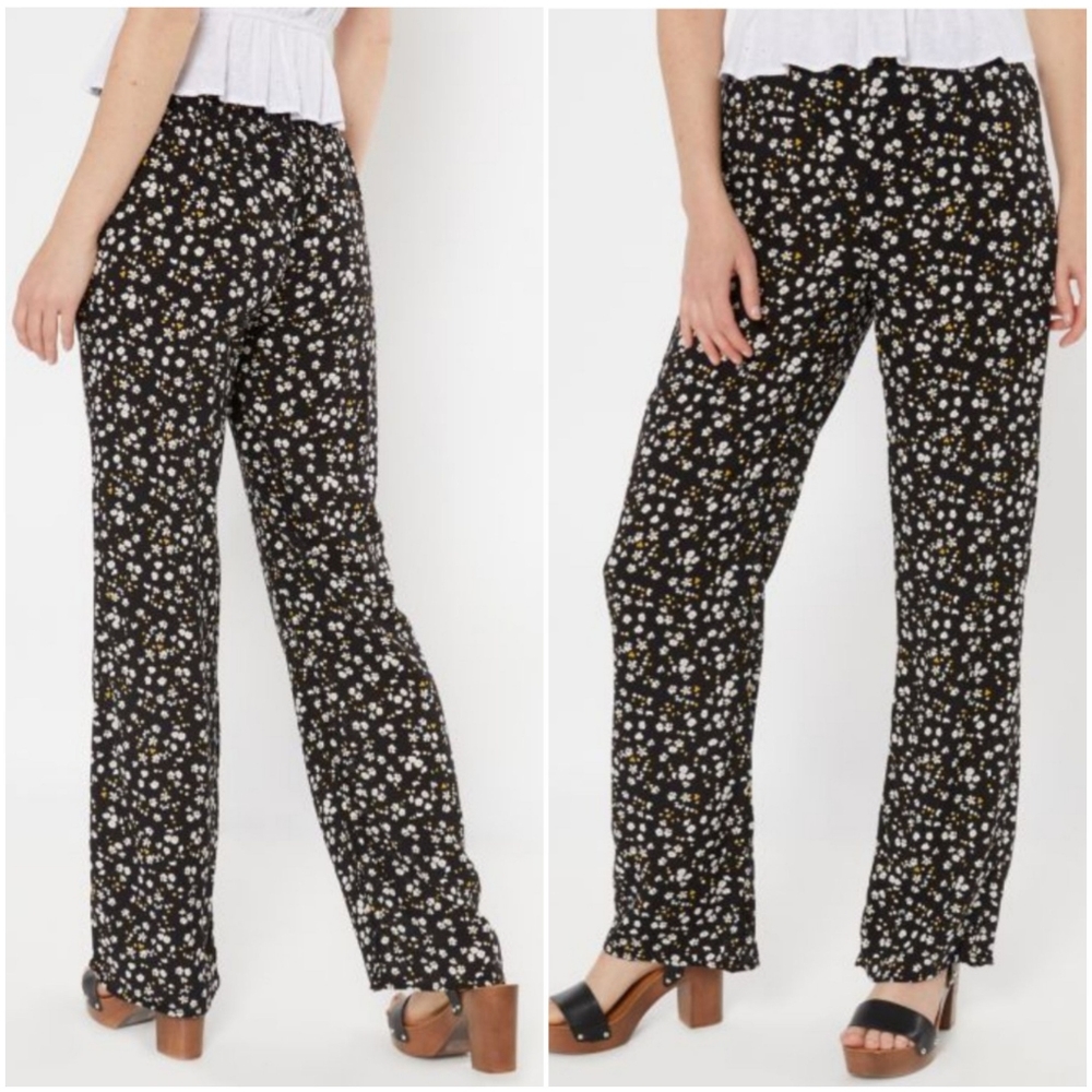 Black Floral Print Flare Pants